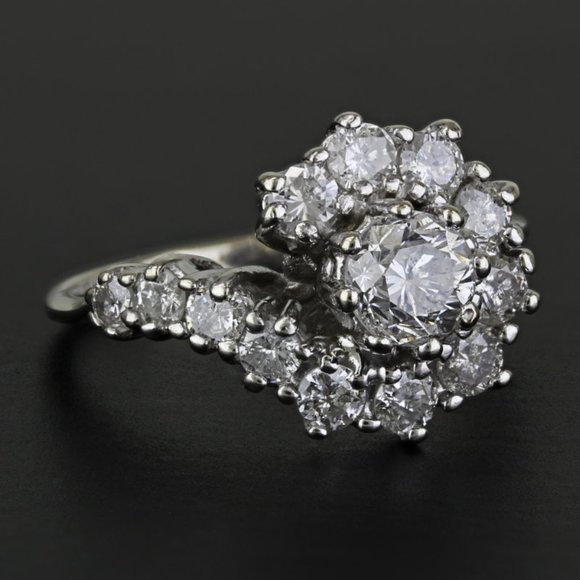 Vintage 14k White Gold Diamond Halo Loop Anniversary / Cocktail Ring - Picture 3 of 6